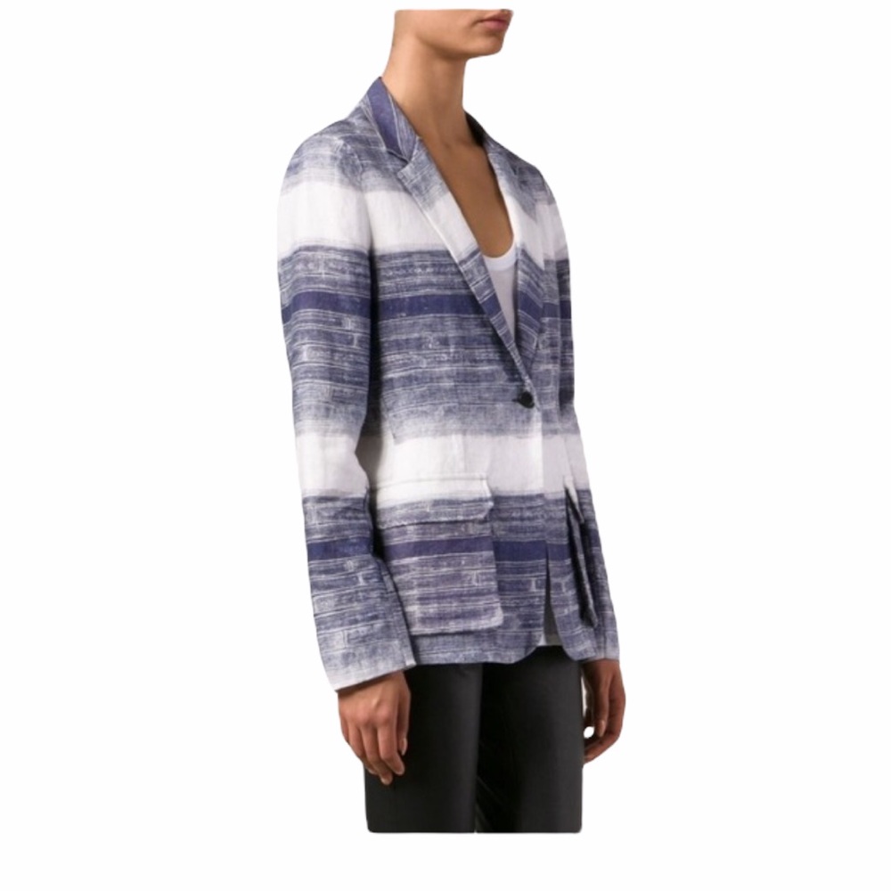 Raquel Allegra Indigo Linen Blend One Button Blazer Jacket - Picture 2 of 12